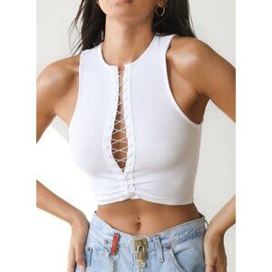 Joah Brown White Lace-Up Tank Top